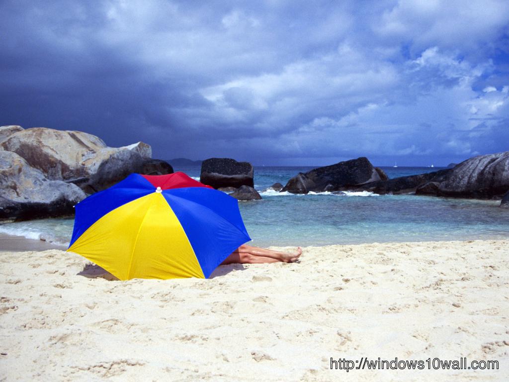 HD Happy Girls and Umbrella on Beach Facebook Background Cover