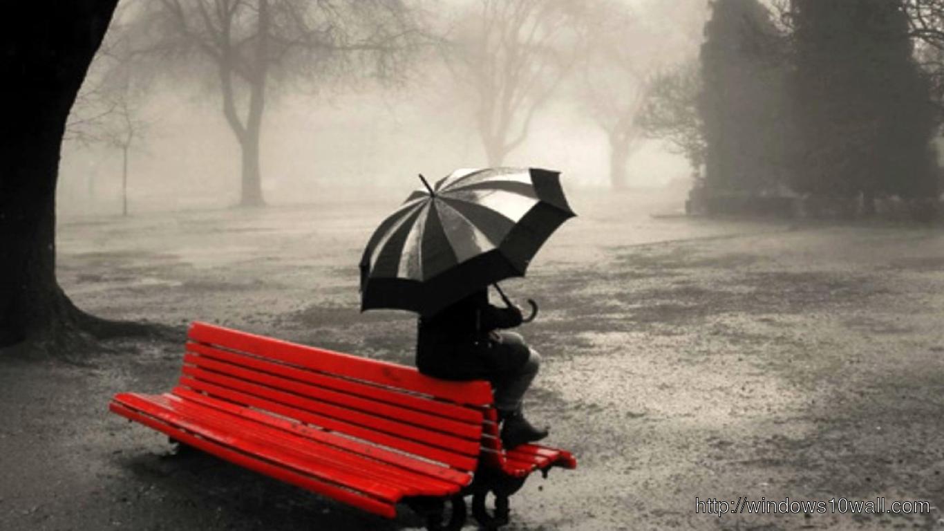 HD Lonely Girl Sitting on Bench Summer Rain Facebook Background Cover