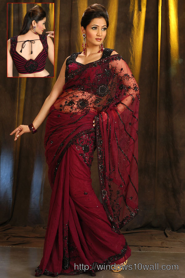 Latest Saree in Maroon Color with Embroidery