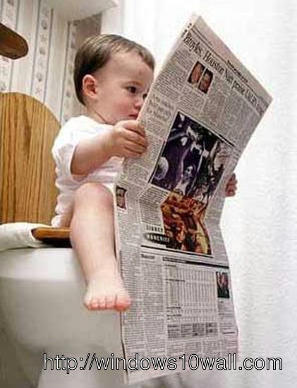 Funny Kid Reading News Paper in Toilet Wallpaper