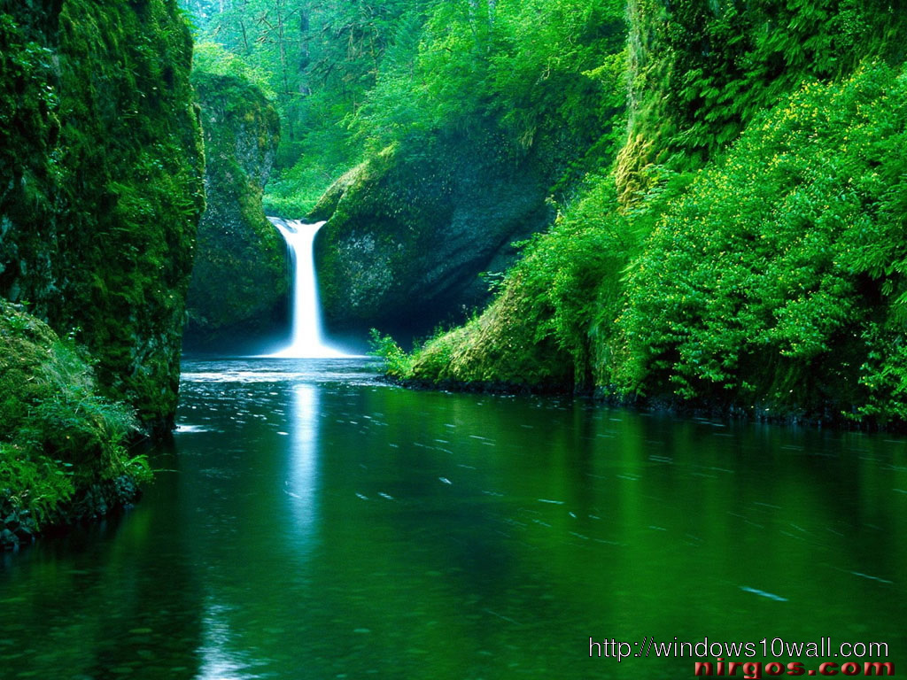 Nature Waterfall Greenery Wallpaper