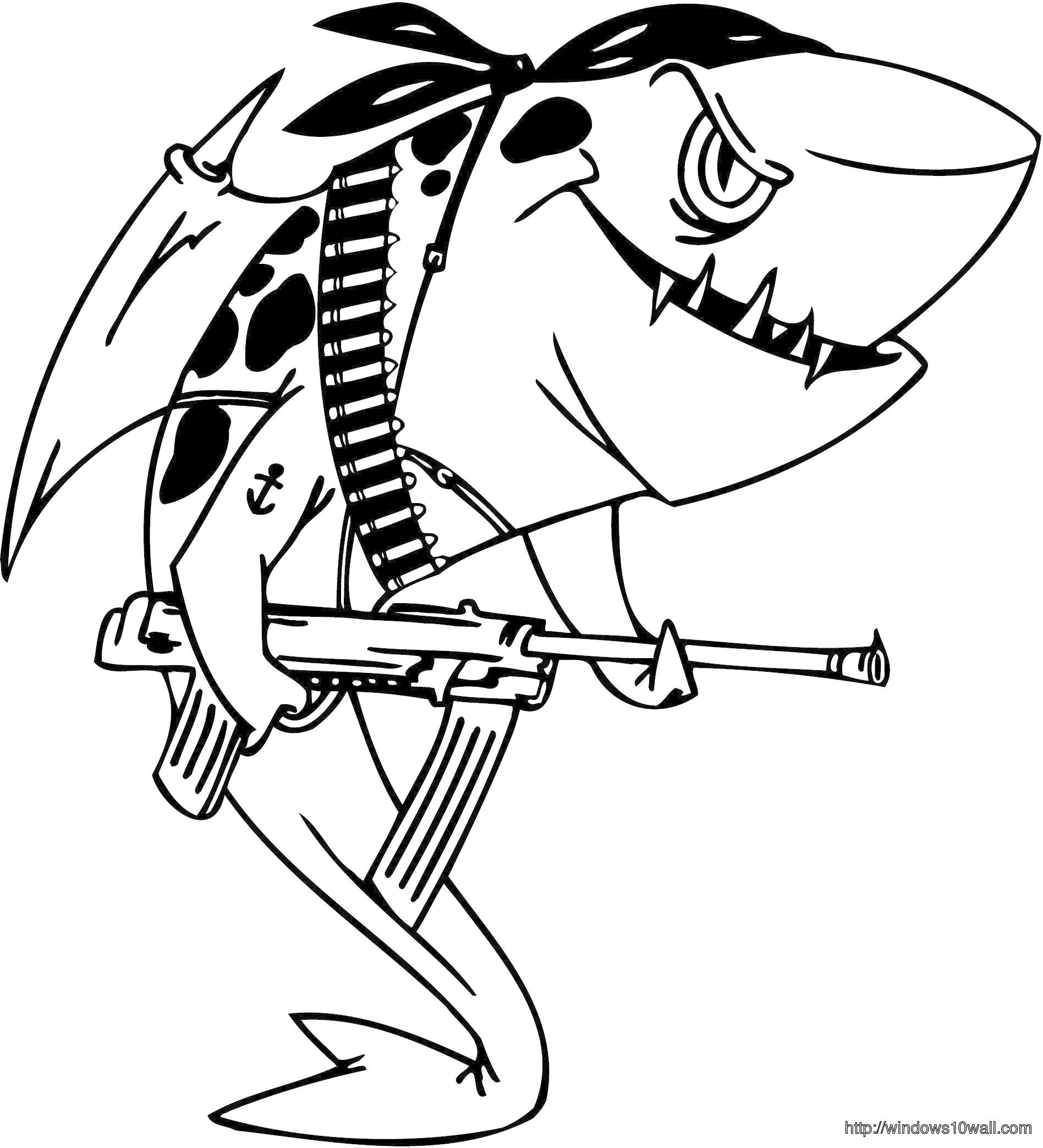 Military Shark Coloring Page for Kids Wallpaper