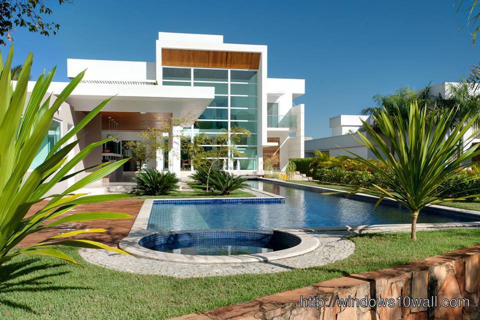 Beautiful House HD With Pool Wallpaper