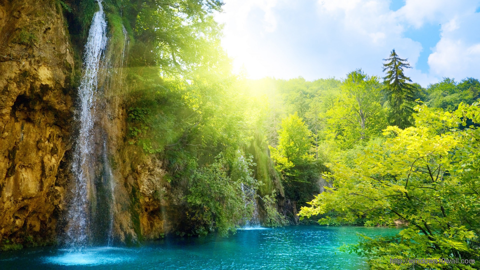Blue Waterfall Sunlight