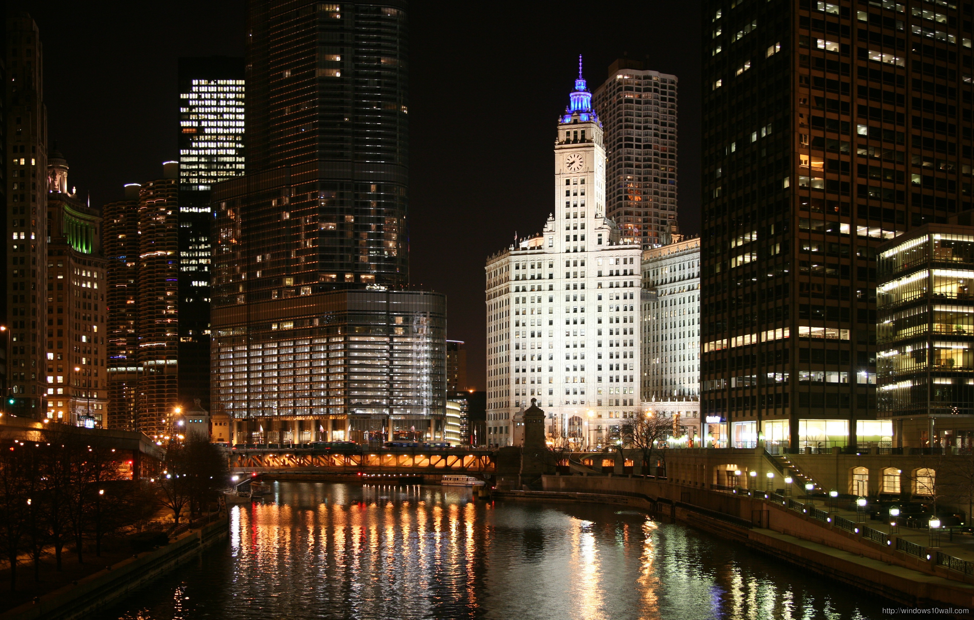 Chicago City River Night Wallpaper