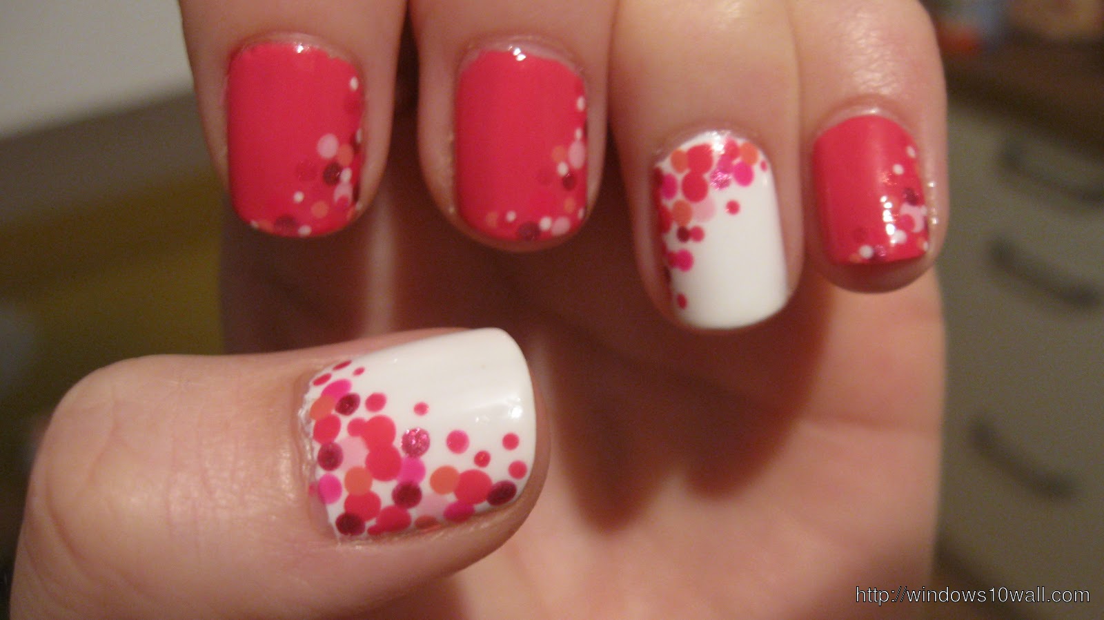 pink-nail-art-with-colorful-polkadots-background-wallpaper