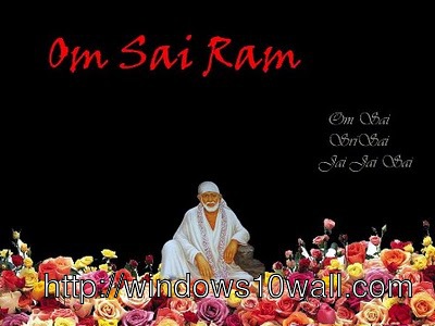 Om Sai Ram with lots of Roses Background Wallpaper