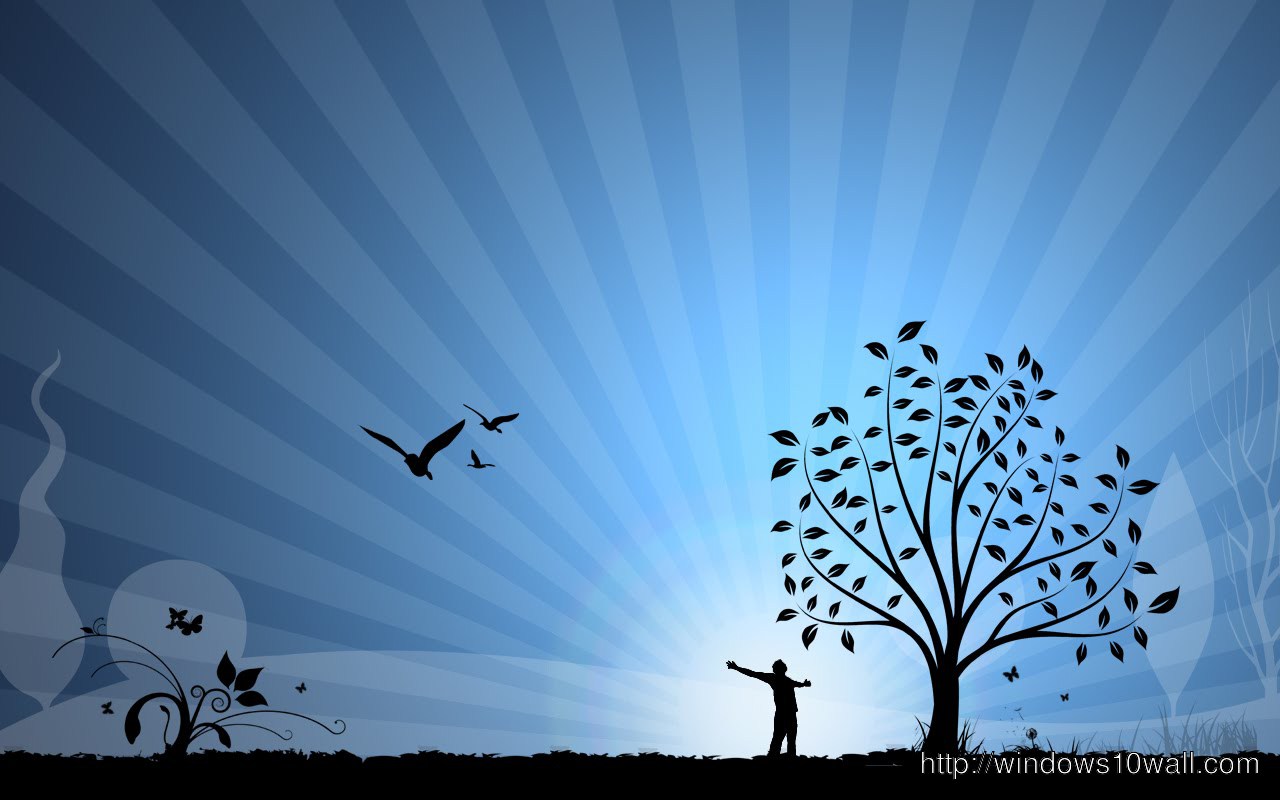 Blue Animated Birds Tree Cool Background Wallpaper