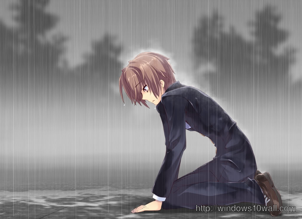 Sad Anime Boy Alone in Rain