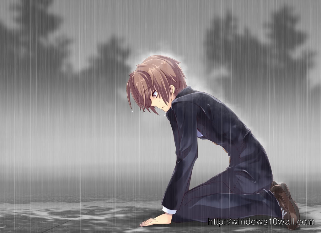 Sad Anime Boy Alone in Rain - windows 10 Wallpapers